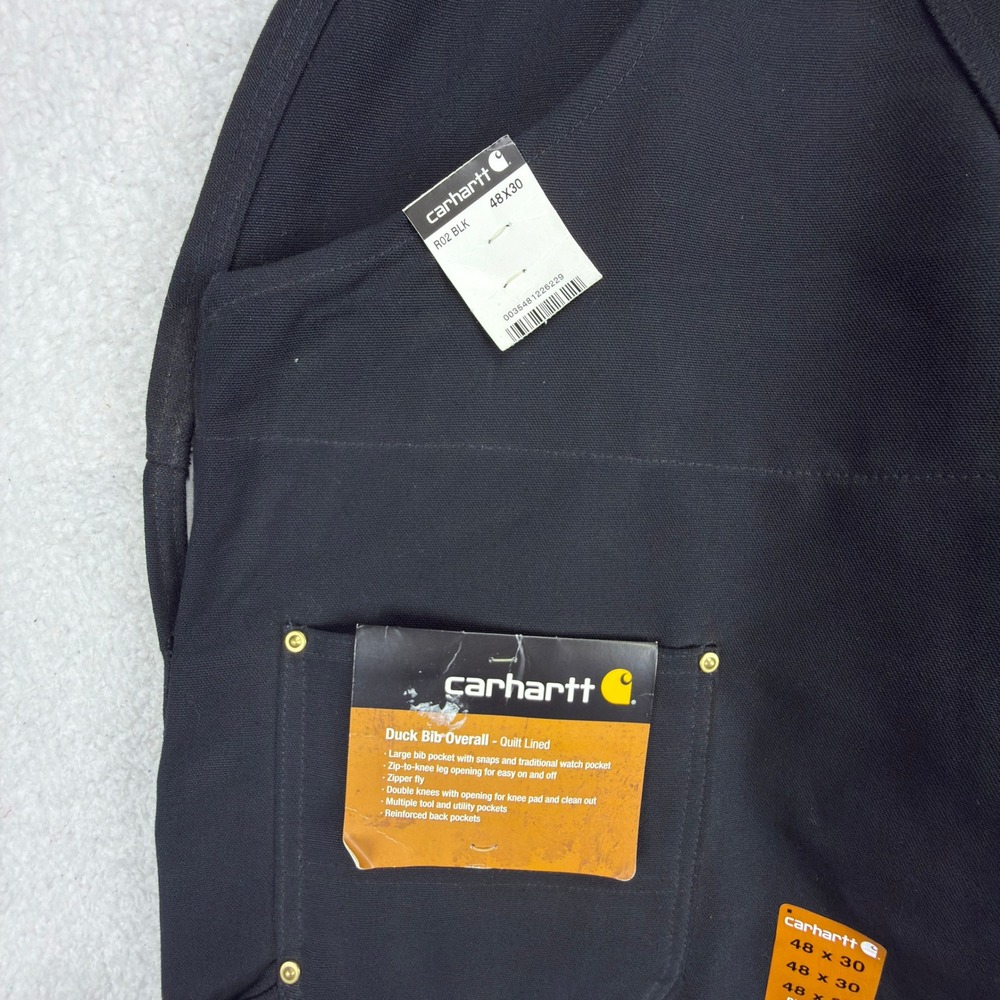 Carhartt Quilt Lined Bibs Overalls Mens 48x30 R02‎ BLK Black NWT NOS USA